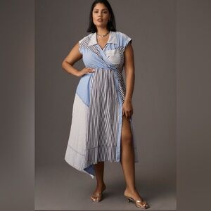 Pilcro Blue and White Striped Wrap Dress